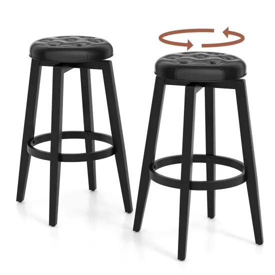 Costway 26"/30" Swivel Bar Stool Set of 2 Upholstered Counter/Bar Height Rubber Wood Frame Black {8}