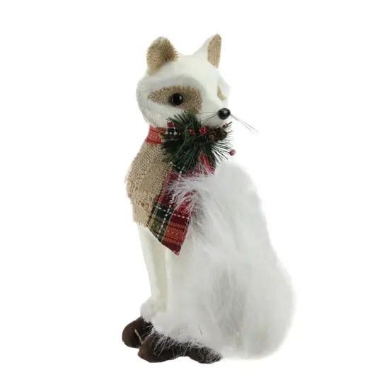Northlight Fox with Plaid and Burlap Pine Bow Christmas Figure - 13" - Cream White {3}