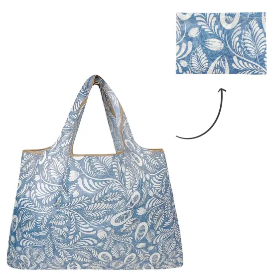 Wrapables Large Foldable Tote Nylon Reusable Grocery Bags Gray Ferns {3}