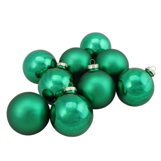 Northlight 2-Finish Glass Christmas Ball Ornaments - 2.5" (60mm) - Pine Green - 9ct {3}