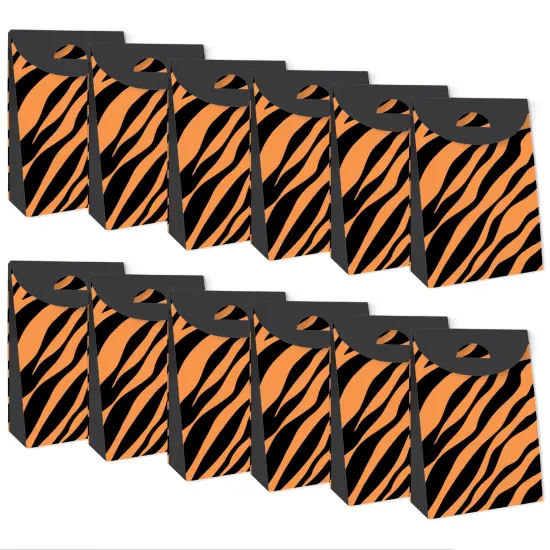 Big Dot of Happiness Tiger Print - Jungle Gift Favor Bags - Party Goodie Boxes - Set of 12 {6}