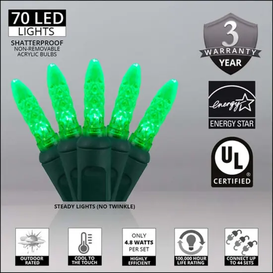 70 Green M5 LED Lights, Green Wire, 4" Spacing {3}