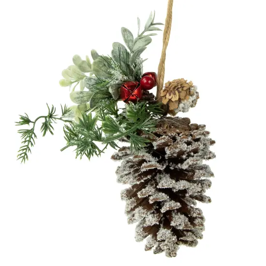 Northlight 13" Frosted Pine Cone with Mixed Foliage Christmas Ornament Brown {1}