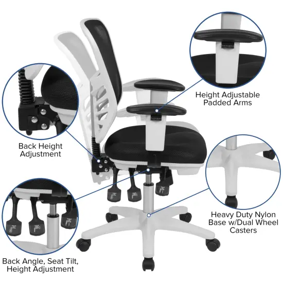 Emma and Oliver Mid-Back Mesh Triple Paddle Swivel Ergonomic Office Chair with Adjustable Arms BlackMesh/WhiteFrame {2}