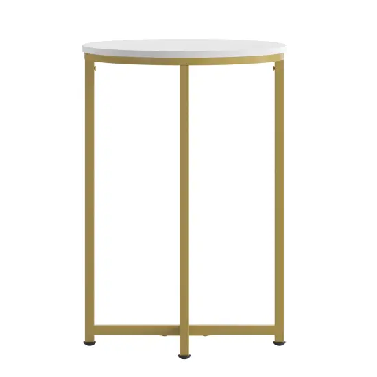 Merrick Lane Fairdale End Table with Round Cross Brace Frame White/Brushed Gold {1}