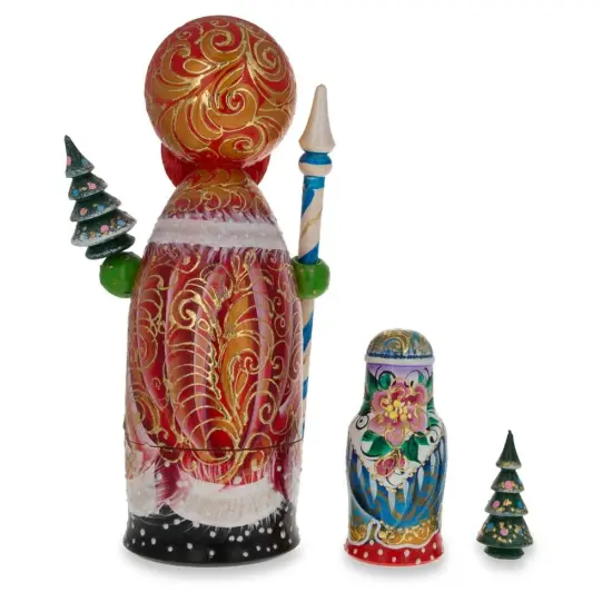 Hand Carved Solid Wood Santa Did Moroz Nesting Dolls 9.5 Inches {6}