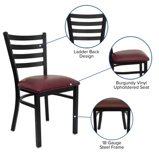 Emma and Oliver 2 Pack Ladder Back Metal Restaurant Chair BurgVYL/BlackMetal {2}