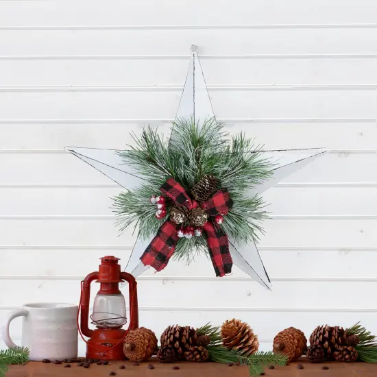 Northlight 17" White 5 point Christmas Star With Plaid Ribbon with Artificial Pine {3}