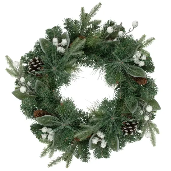 Northlight Real Touch&trade; Frosted Mixed Pine Artificial Christmas Wreath - 24" - Unlit Green {1}