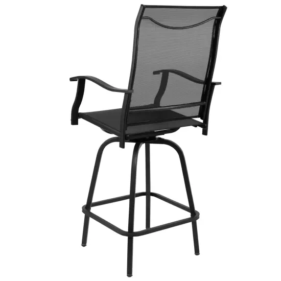 Merrick Lane Set of 2 Brett High Back Bar Height Swivel Patio Stools with Powder Coated Metal Frames and Textilene Upholstery Black {4}