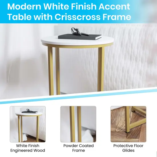 Merrick Lane Fairdale End Table with Round Cross Brace Frame White/Brushed Gold {2}
