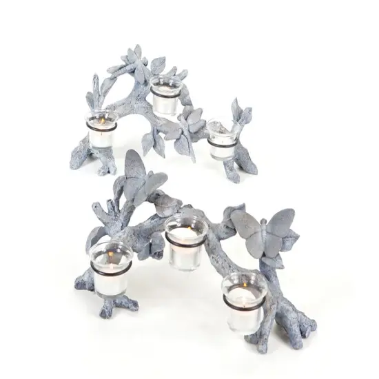 Melrose Set of 2 Garden Getaway Butterfly and Dragonfly Votive Candle Holders 14" Gray {1}