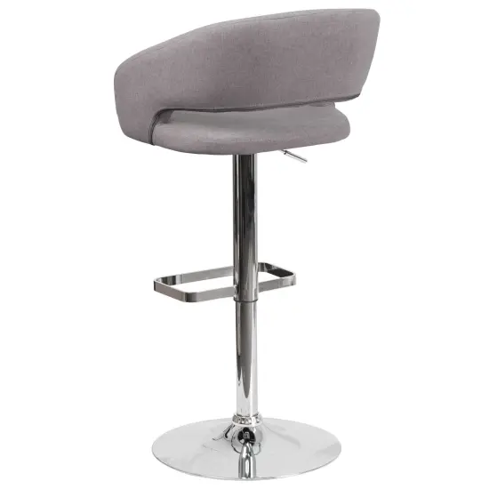 Merrick Lane Rothko Modern Bar Stool Rounded Mid-Back Stool With Height Adjustable Swivel Seat Gray Fabric {4}