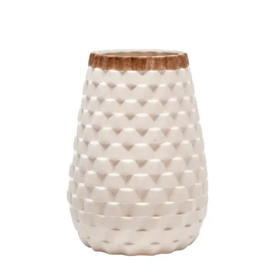 Kingston Living Textured Ceramic Vase - 9" - White and Brown {3}