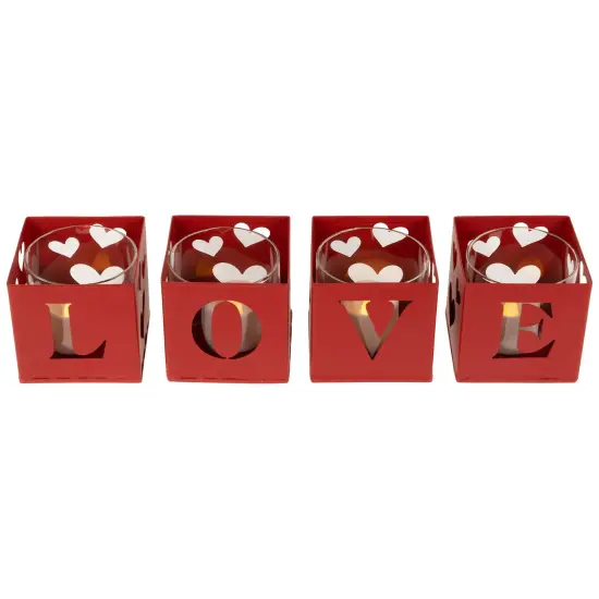Northlight Love Blocks Valentine's Day Metal Votive Candle Holders - 2.75" - Set of 4 Red {6}