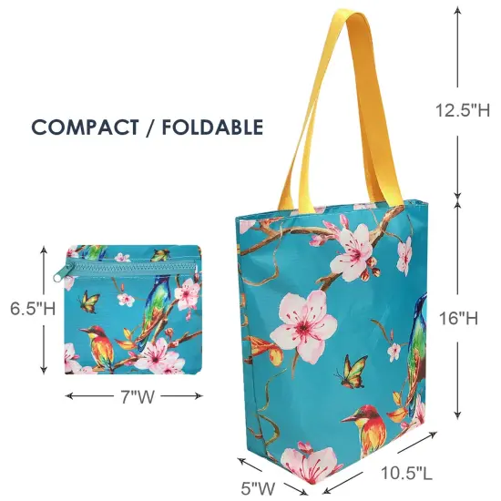 Wrapables Carryall Shopping Travel Tote Bag with Durable Ripstop Polyester - Foldable, Waterproof, and OEKO-TEX Certified Small, CherryBlossom {2}