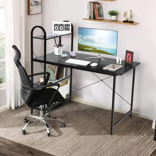 Costway 48'' Reversible Computer Desk Writing Table Workstation w/ Storage Shelf Black\Brown {3}