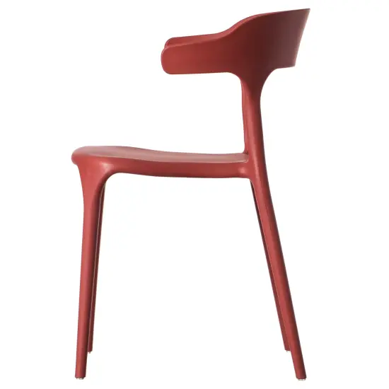 Modern Plastic Outdoor Dining Chair with Open U Shaped Back Single Red {3}