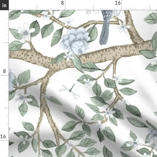 Various Fabrics by the Yard or Fat Quarter Botanical Nature Floral Blue Green Tree Spring Bird Large Scale Art Nouveau Chinoiserie Custom Printed Fabric by Spoonflower {2}