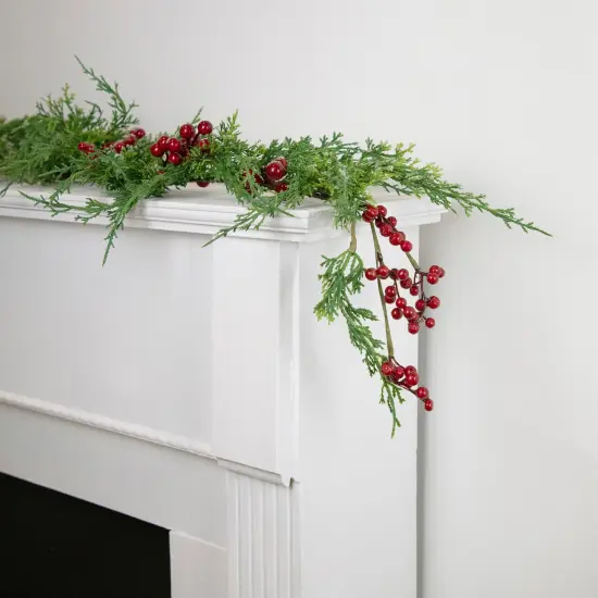 Northlight Real Touch&trade;️ Iced Berries and Pine Artificial Christmas Garland- 5' x 10" - Unlit Green {3}