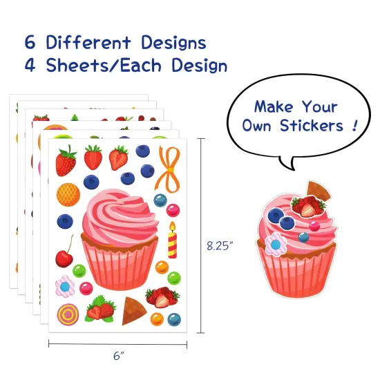 Wrapables Make Your Own Sticker Sheets, DIY Make a Face Animal, Food, Party Favor Stickers (24 Sheets) Cupcakes {2}