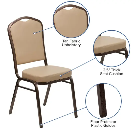 Emma and Oliver 4 Pack Crown Back Stacking Banquet Chair TanVinyl/CopperVein {2}