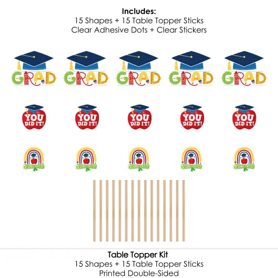 Big Dot of Happiness Elementary Grad - Kids Graduation Party Centerpiece Sticks - Table Toppers - Set of 15 {7}