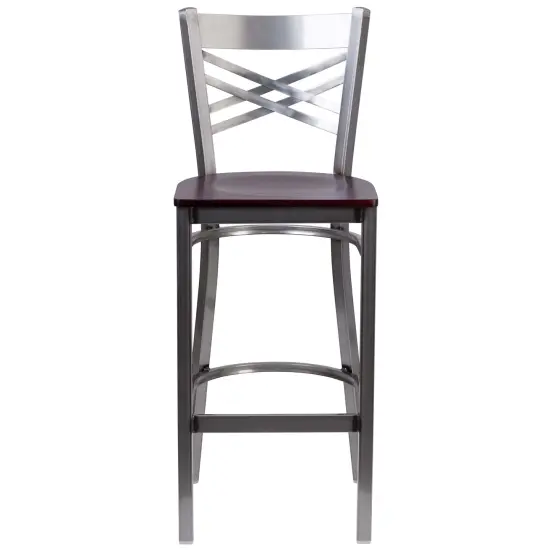 Emma and Oliver Clear Coated "X" Back Metal Restaurant Dining Barstool Mahogany/ClearCoated {2}