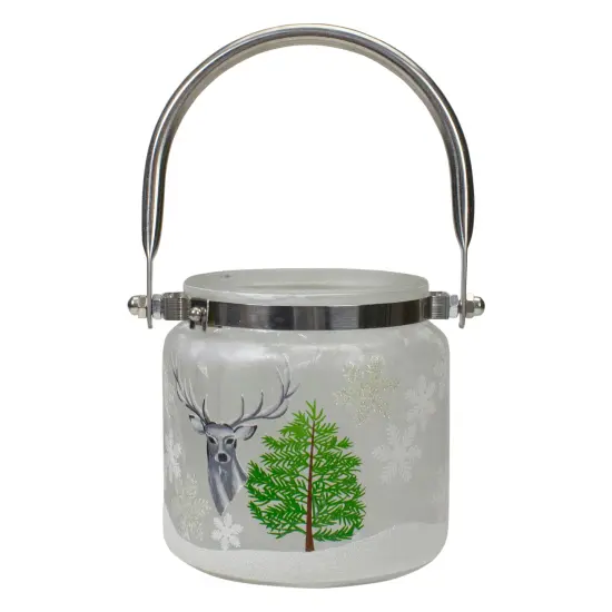 Northlight 4" Deer, Pine and Snowflakes Hand Painted Flameless Glass Candle Lantern Gray {1}