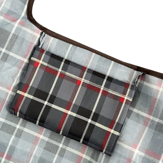 Wrapables Large & Small Foldable Tote Nylon Reusable Grocery Bags, Set of 2 Black Plaid {4}