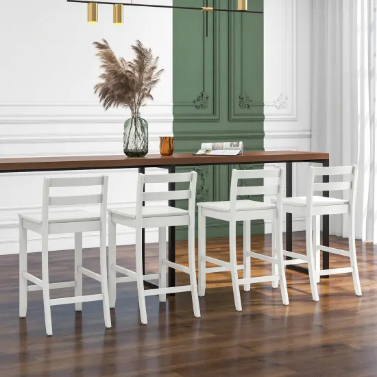 Costway 24-Inch Wooden Bar Stools Set of 4 with Ergonomic Backrest Counter Height Stools Black/White {4}