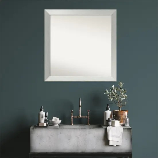Brushed Sterling Silver Non-Beveled Custom Framed Bathroom Vanity Wall Mirror {1}