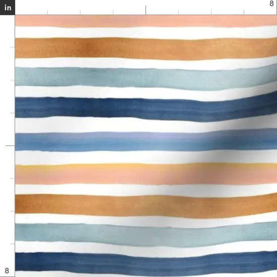 Various Fabrics by the Yard or Fat Quarter Watercolor Stripes Retro Blue Boho Orange Yellow Painterly Summer Custom Printed Fabric by Spoonflower {4}