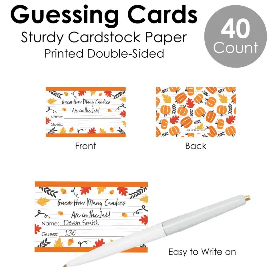 Big Dot of Happiness Fall Pumpkin - How Many Candies Halloween or Thanksgiving Party Game - 1 Stand and 40 Cards - Candy Guessing Game {7}