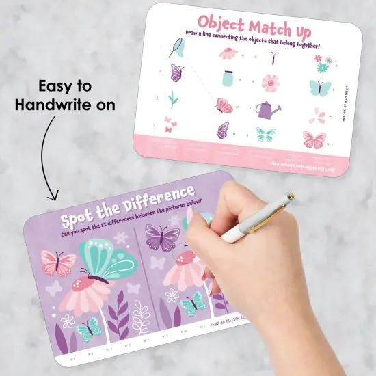 Big Dot of Happiness Beautiful Butterfly - 2-in-1 Floral Baby Shower or Birthday Party Cards - Activity Duo Games - Set of 20 {4}