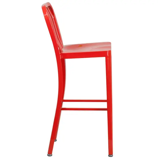 Merrick Lane Santorini 30 Inch Galvanized Steel Indoor/Outdoor Counter Bar Stool With Slatted Back And Powder Coated Finish Red {5}