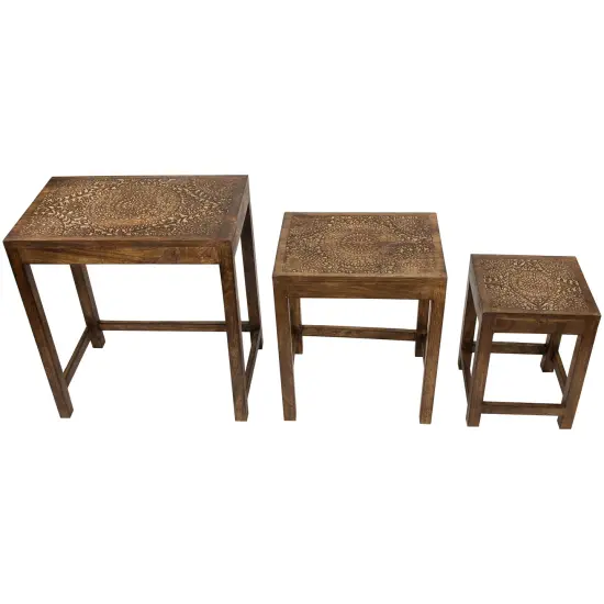 Northlight Set of 3 Walnut Brown Stackable Mandala Nesting Tables24" {5}