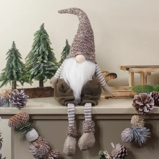 Northlight Sitting Gnome with Knit Hat and Socks Christmas Figure - 23.5" - Brown and White {3}