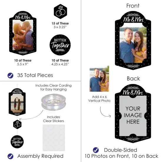 Big Dot of Happiness Mr. and Mrs. - Black and White Wedding or Bridal Shower Vertical Photo Garland 35 Pieces {4}
