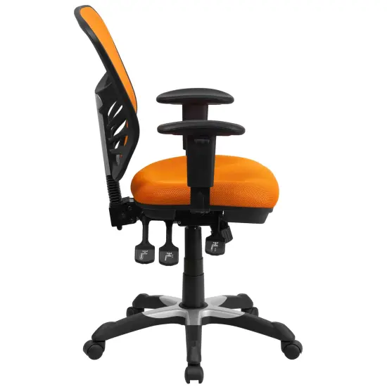 Emma and Oliver Mid-Back Mesh Triple Paddle Swivel Ergonomic Office Chair with Adjustable Arms Orange {5}