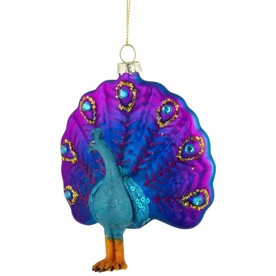 Northlight Standing Glittered Peacock Glass Christmas Ornament - 4.75" - Purple and Blue {5}