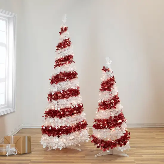 Northlight 4' Pre-Lit Candy Cane Pop-Up Artificial Christmas Tree, Clear Lights Red {3}