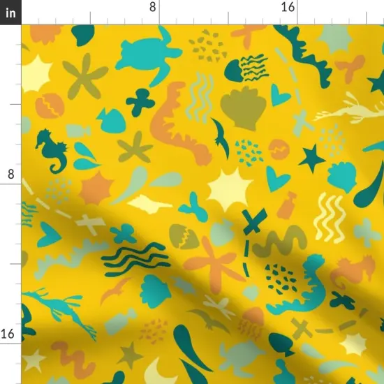 Various Fabrics by the Yard or Fat Quarter Ocean Friends Mustard Yellow Aquatic Sea Creatures Beach Custom Printed Fabric by Spoonflower {2}