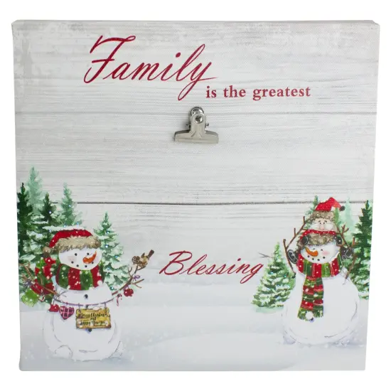 Northlight 10" Lighted Snowman Family Blessing Christmas Canvas Wall Art with Photo Clip White {1}