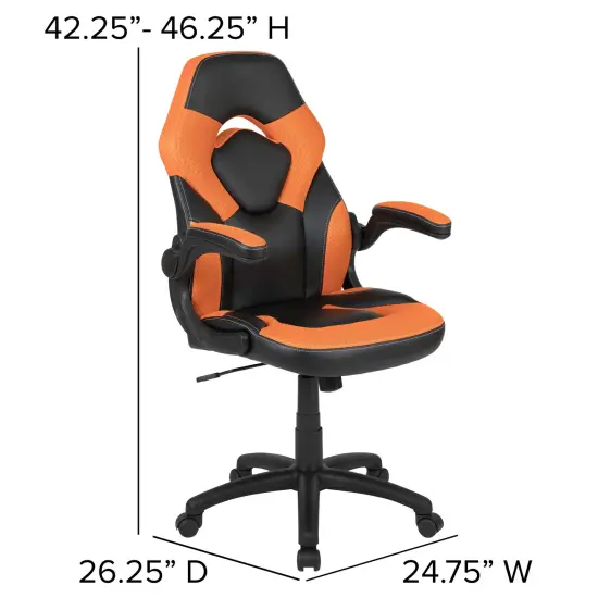 Emma and Oliver Gaming Desk and Racing Chair Set with Cup Holder and Headphone Hook Orange {5}