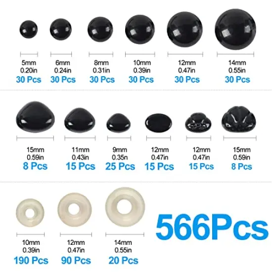 566PCS Safety Eyes and Noses for Amigurumi, Stuffed Crochet Eyes with Washers, Craft Doll Eyes and Nose for Teddy Bear, Crochet Toy, Stuffed Doll and Plush Animal (Various Sizes) {1}