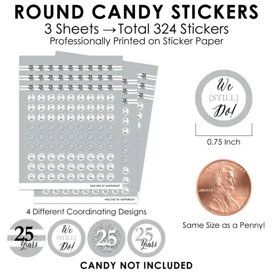 Big Dot of Happiness We Still Do - 25th Wedding Anniversary - Anniversary Party Small Round Candy Stickers - Party Favor Labels - 324 Count {4}