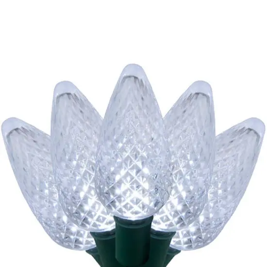 25 Cool White C9 LED Christmas Lights, Green Wire, 8" Spacing {1}