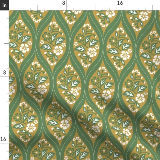 Various Fabrics by the Yard or Fat Quarter Traditional Floral Classic Ogee Mustard Gold Green Blush Pink Medium Scale Custom Printed Fabric by Spoonflower {2}