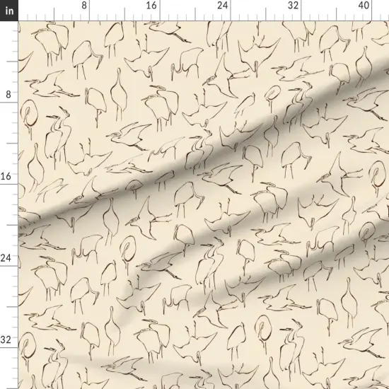 Various Fabrics by the Yard or Fat Quarter Japanese Birds Hand Drawn Ukiyo-E Traditional Beige Sketch Neutral Cream Outline Custom Printed Fabric by Spoonflower {1}